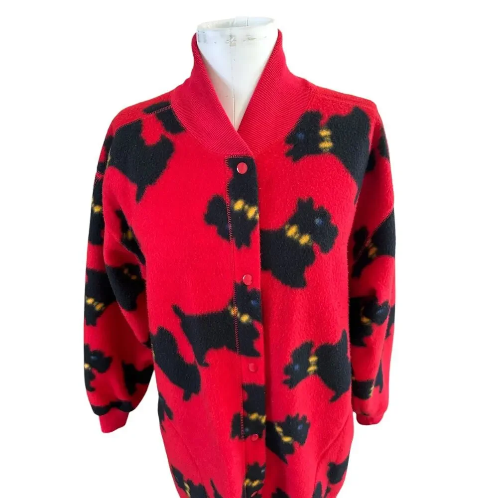 Vintage Scottish Terrier Fleece Robe Full Length Red Women's sz M Whimsical AOP